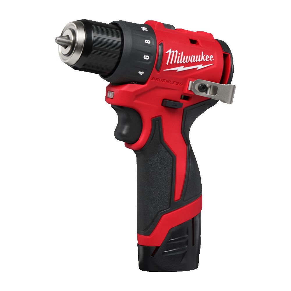 M12 Compact Brushless Drill/Driver 10mm - Kit includes 2 x 2.0Ah Battery + Charger + Case